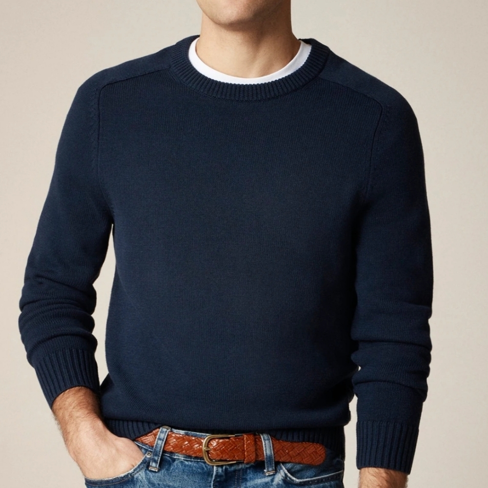J. Crew Hand Knit Crewneck Sweater Navy Blue Fishermans 100% Cotton - Picture 7 of 17